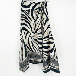 Schneiders Salzburg Boho Lagenlook 100% Linen Animal Zebra Print Midi Skirt‎ 8